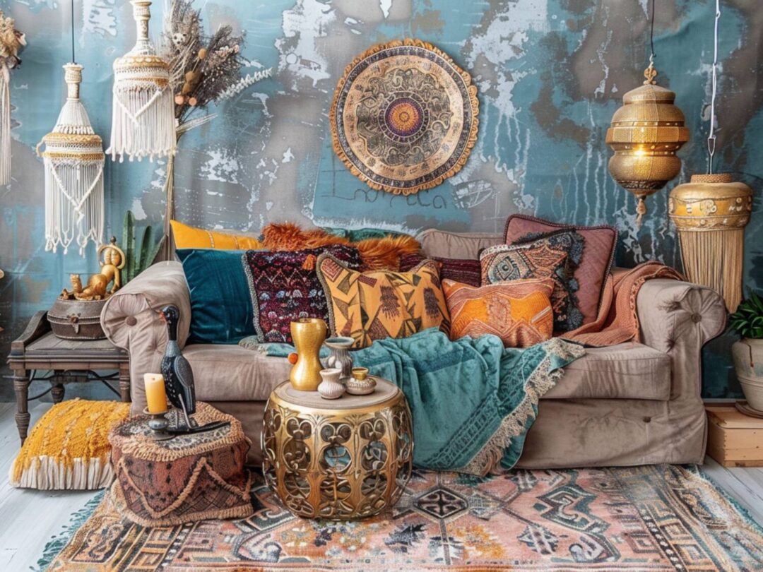10 inspiracji na wnętrza glamour z dodatkami w stylu boho