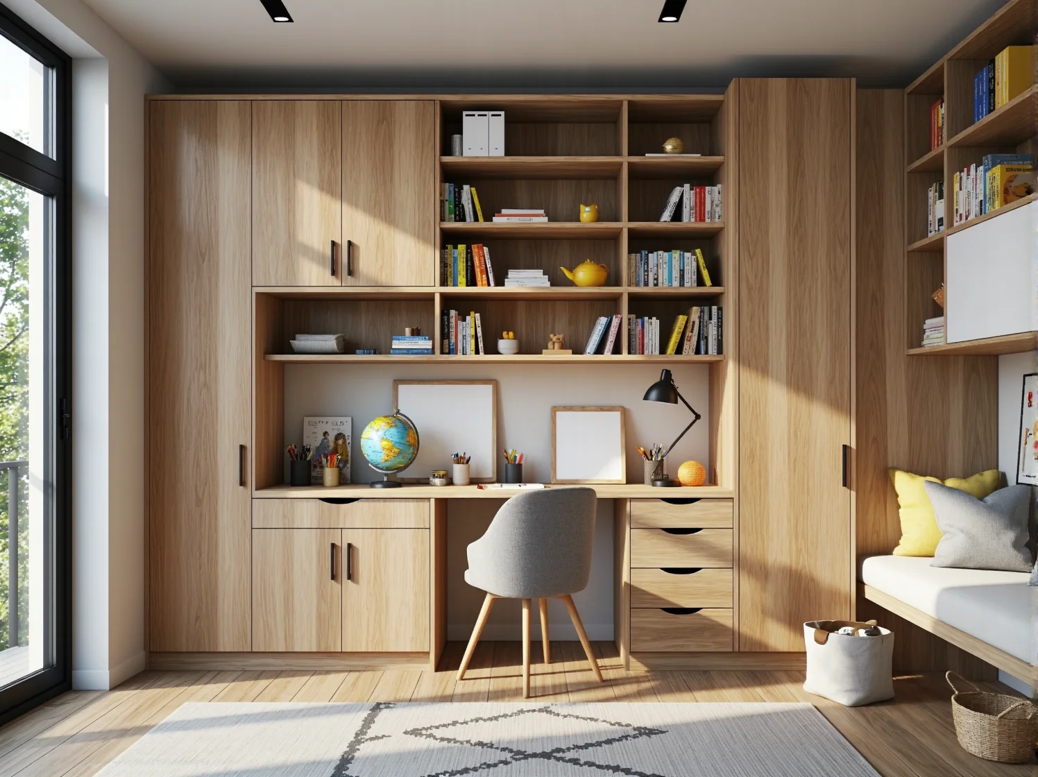 Pojemne szuflady i organizery w biurku dla ucznia, ułatwiające utrzymanie porządku w strefie nauki.