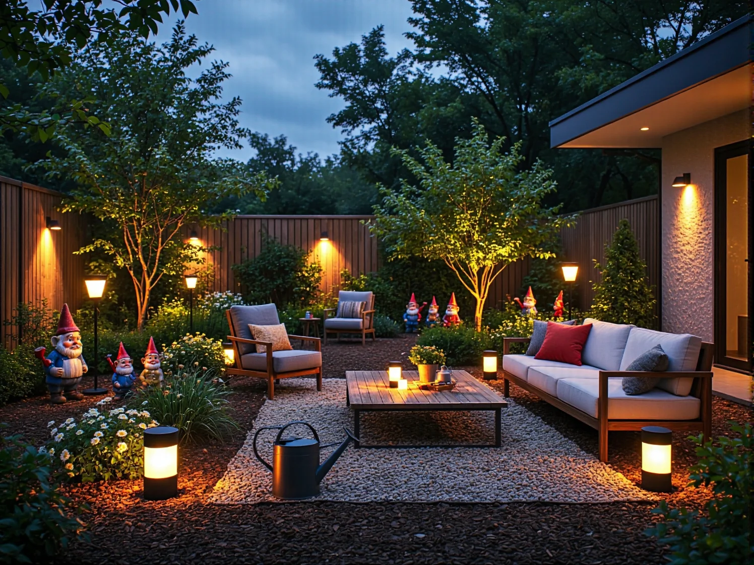 Nostalgiczna aranżacja tarasu w stylu retro z wykorzystaniem energooszczędnych lampek LED.