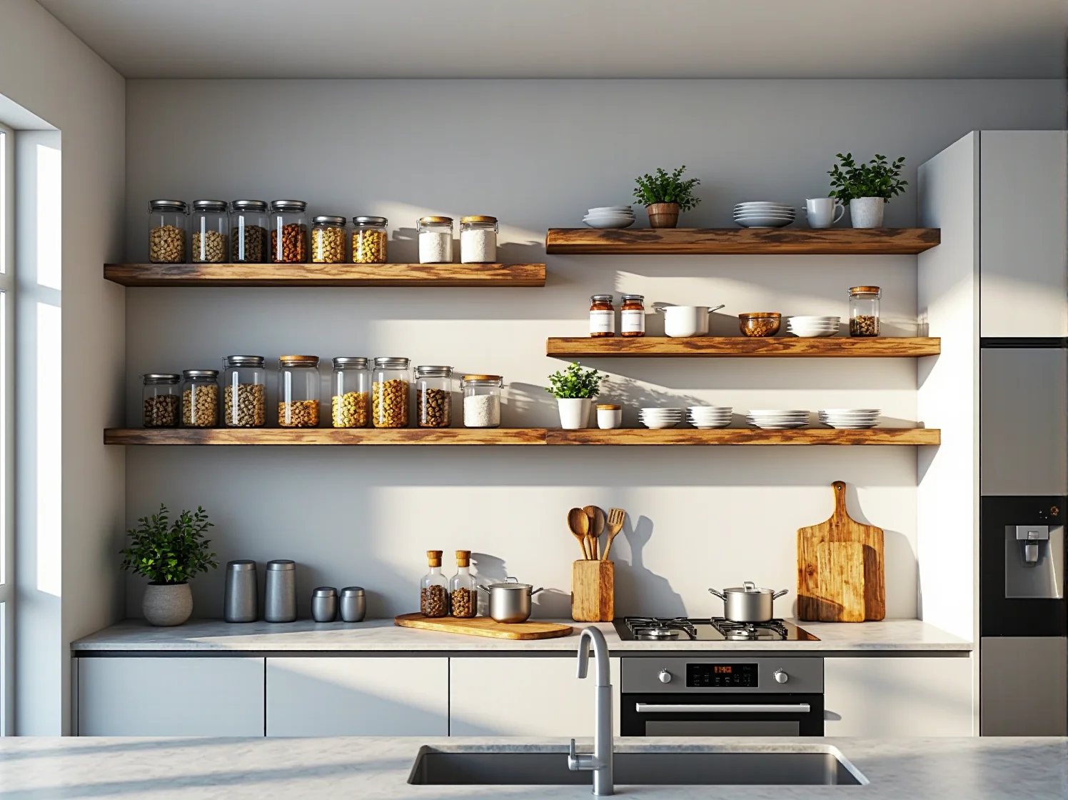 Wytrzymała dębowa półka wisząca w stylu industrialnym, idealna do przechowywania w kawalerce.