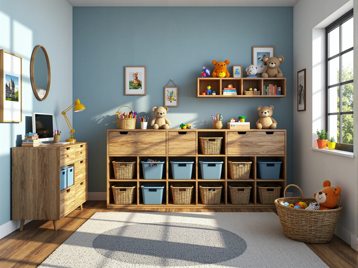 Drewniana komoda z przewijakiem dla niemowlaka. Praktyczne rozwiązanie do przechowywania pieluch i akcesoriów.