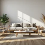 Skandynawski zestaw wypoczynkowy szary z drewnianą ramą dębową