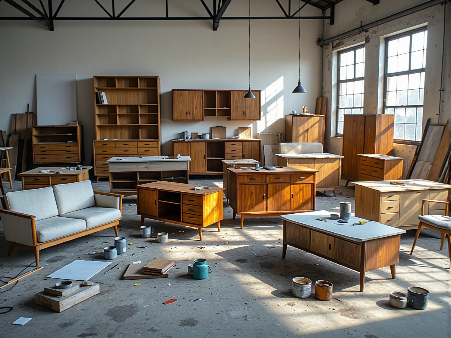 Niebieska szafka po renowacji z użyciem farby akrylowej, ukazująca gładkie, matowe wykończenie mebla.