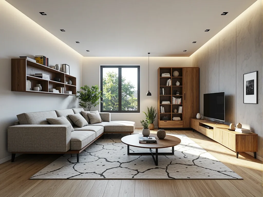 Meblościanka salonowa dąb craft z regałem i szafką RTV