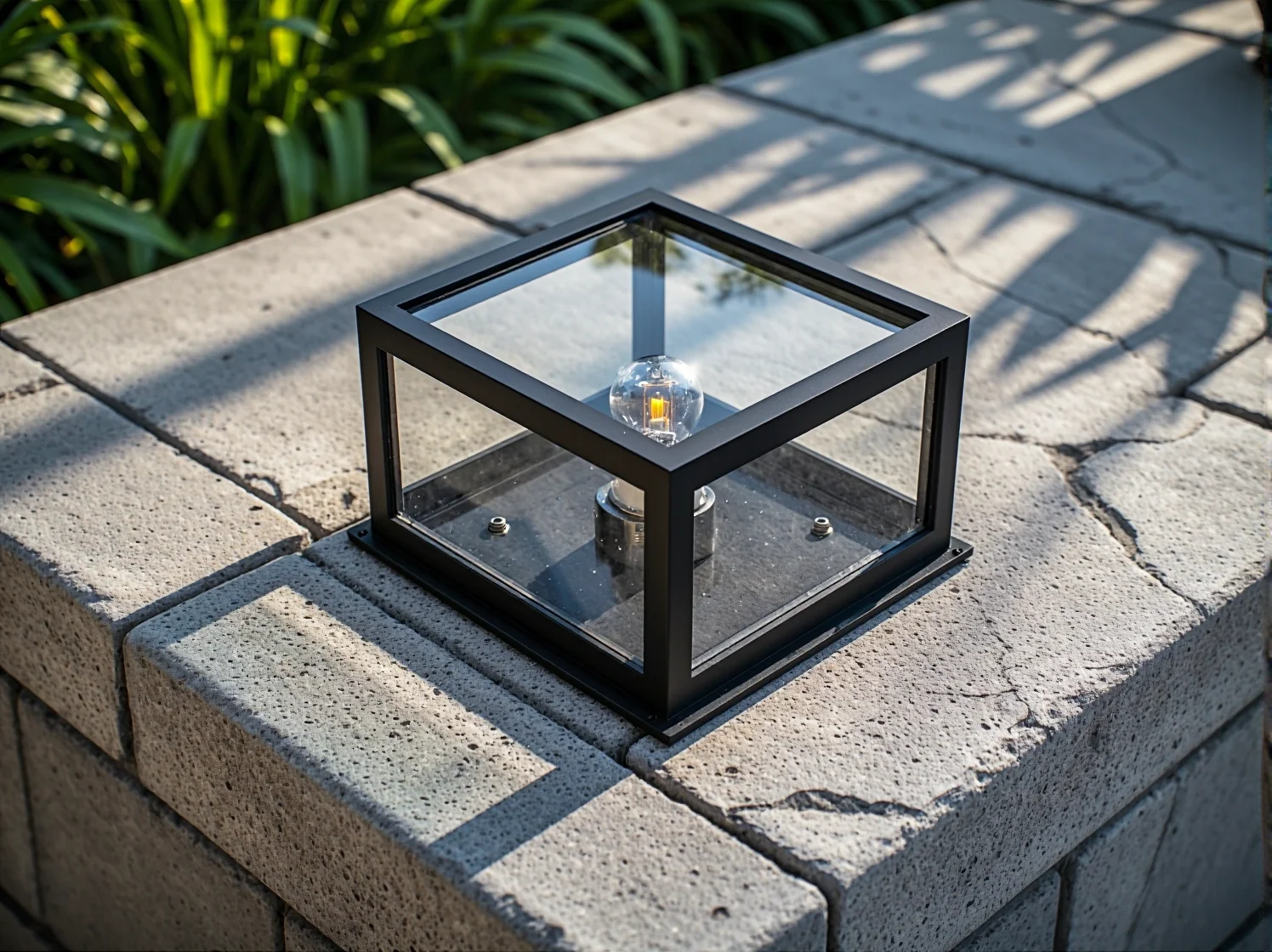 Zbliżenie na lampę ogrodową z wysoką klasą szczelności IP zabezpieczoną przed wilgocią.