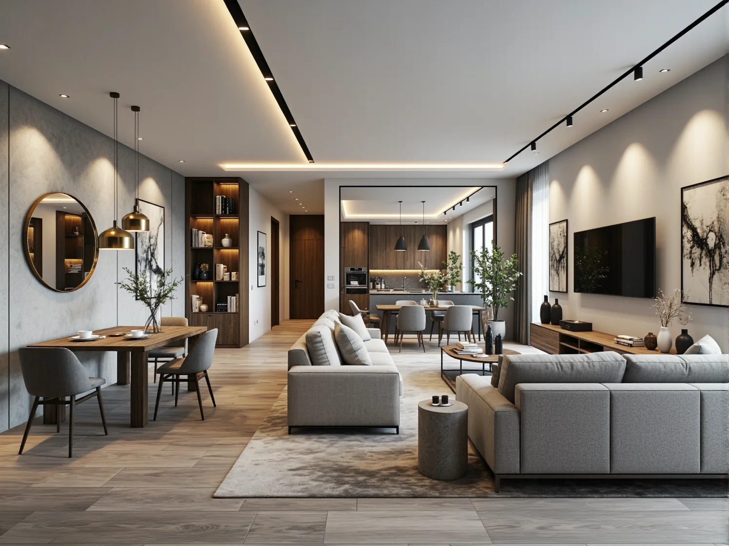 Kompaktowy stół jadalniany łączący aneks kuchenny z częścią dzienną w małym mieszkaniu