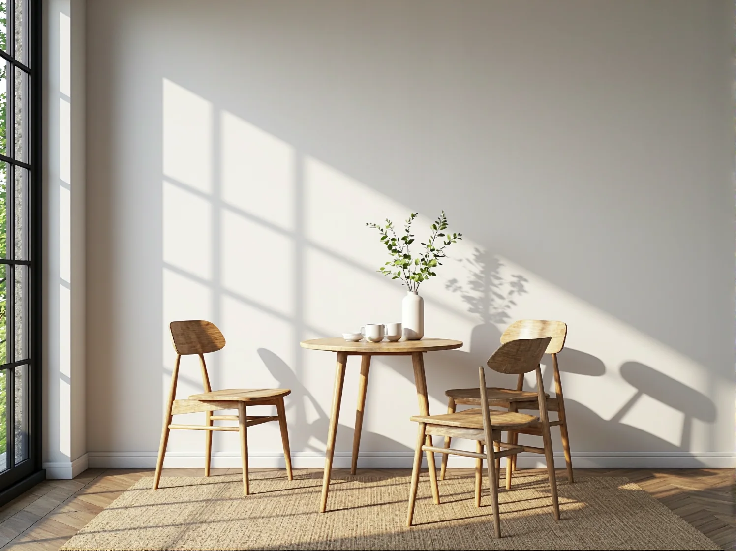 Zbliżenie na oparcie ekologicznego krzesła w stylu skandynawskim, wykonanego z jasnego drewna.