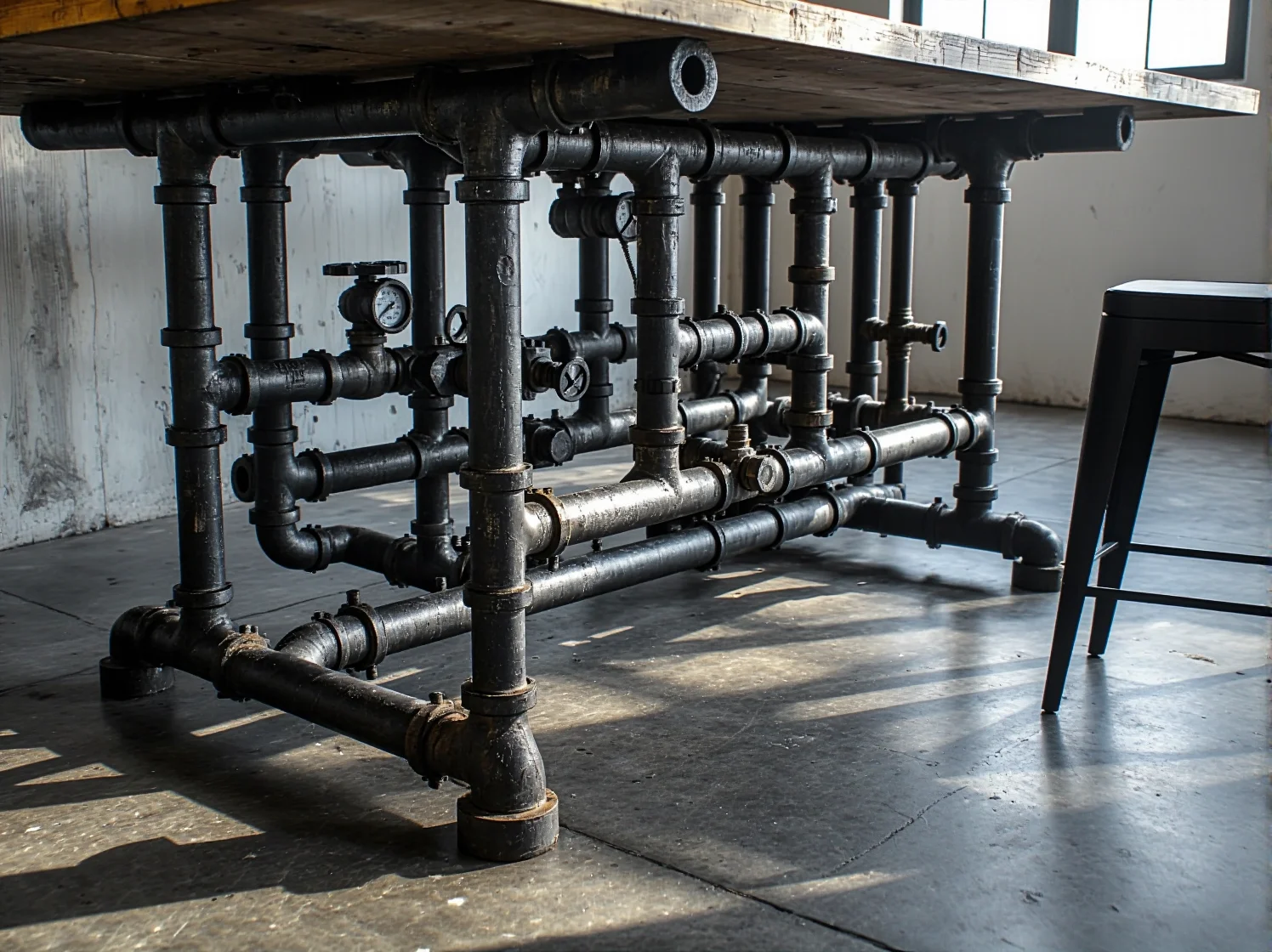 Metalowe nogi i drewniany blat - montaż stolika barowego w industrialnym stylu DIY.