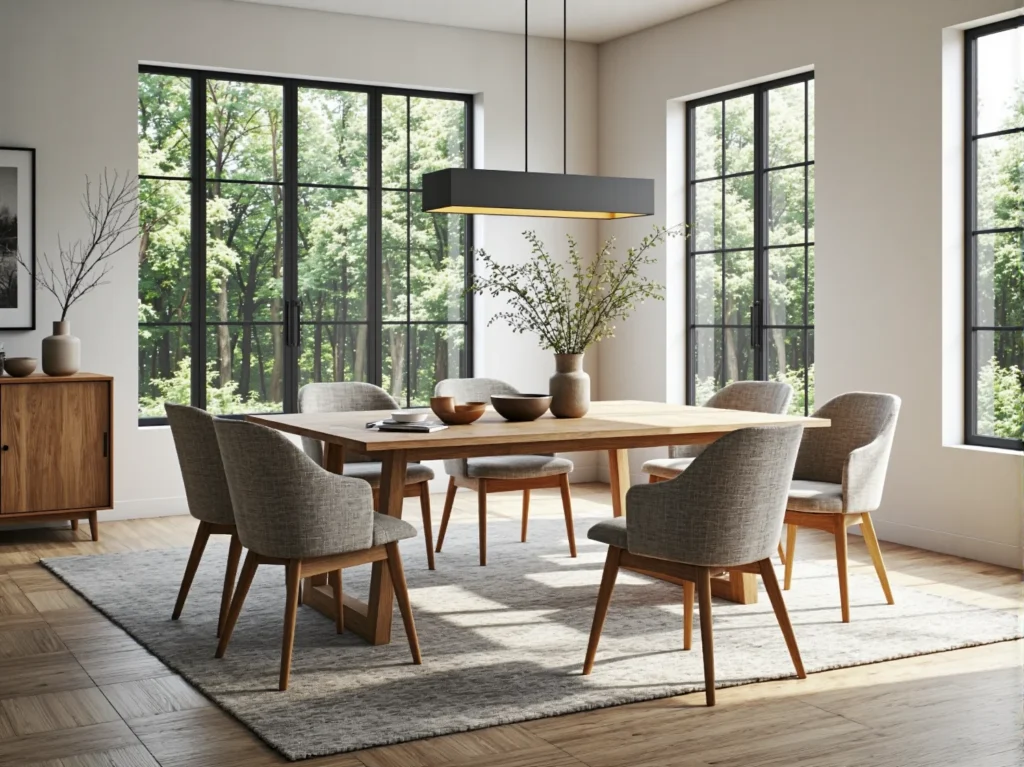 Prostokątny stół jadalniany dębowy z drewnianymi nogami w stylu skandynawskim