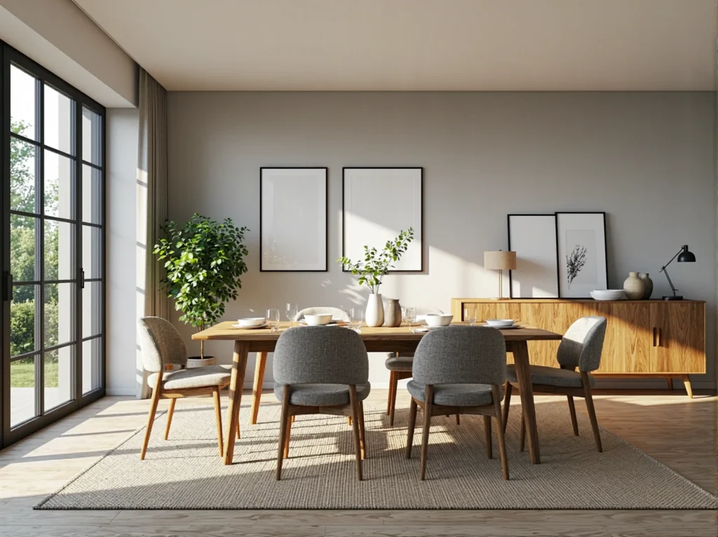 Zestaw mebli do jadalni dąb naturalny z szarymi krzesłami