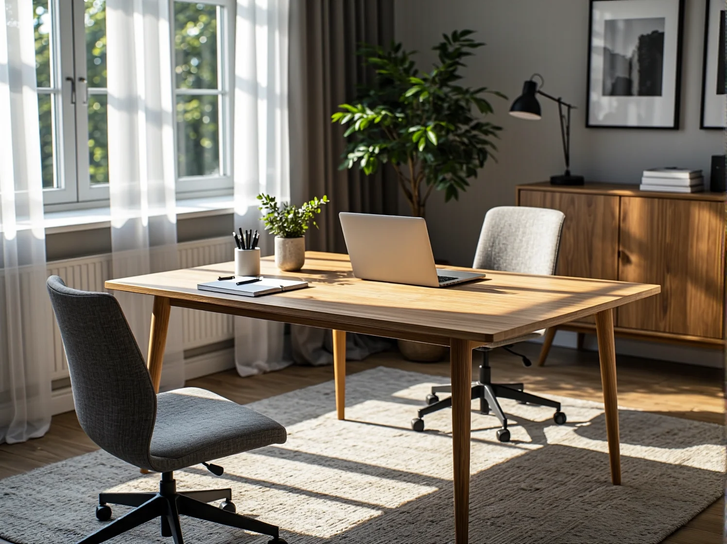 Zbliżenie na detal i usłojenie dębowego stołu w stylu skandynawskim, symbol jakości i trwałości.