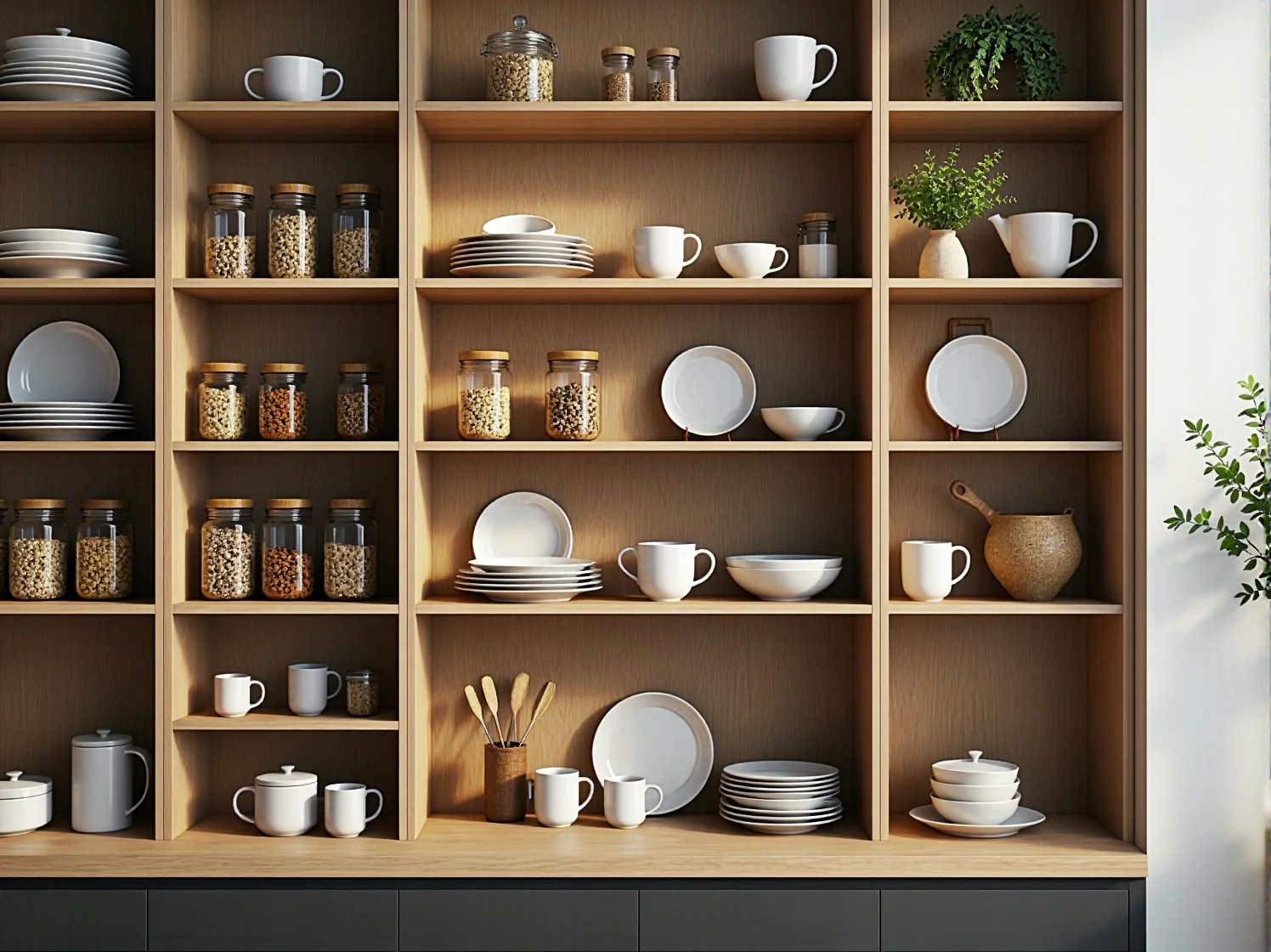 Funkcjonalne oświetlenie podszafkowe LED doświetlające blat roboczy w ergonomicznej kuchni.