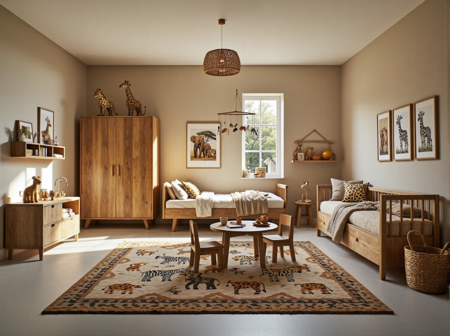 Meble dziecięce dąb craft z szafą i łóżkami drewnianymi