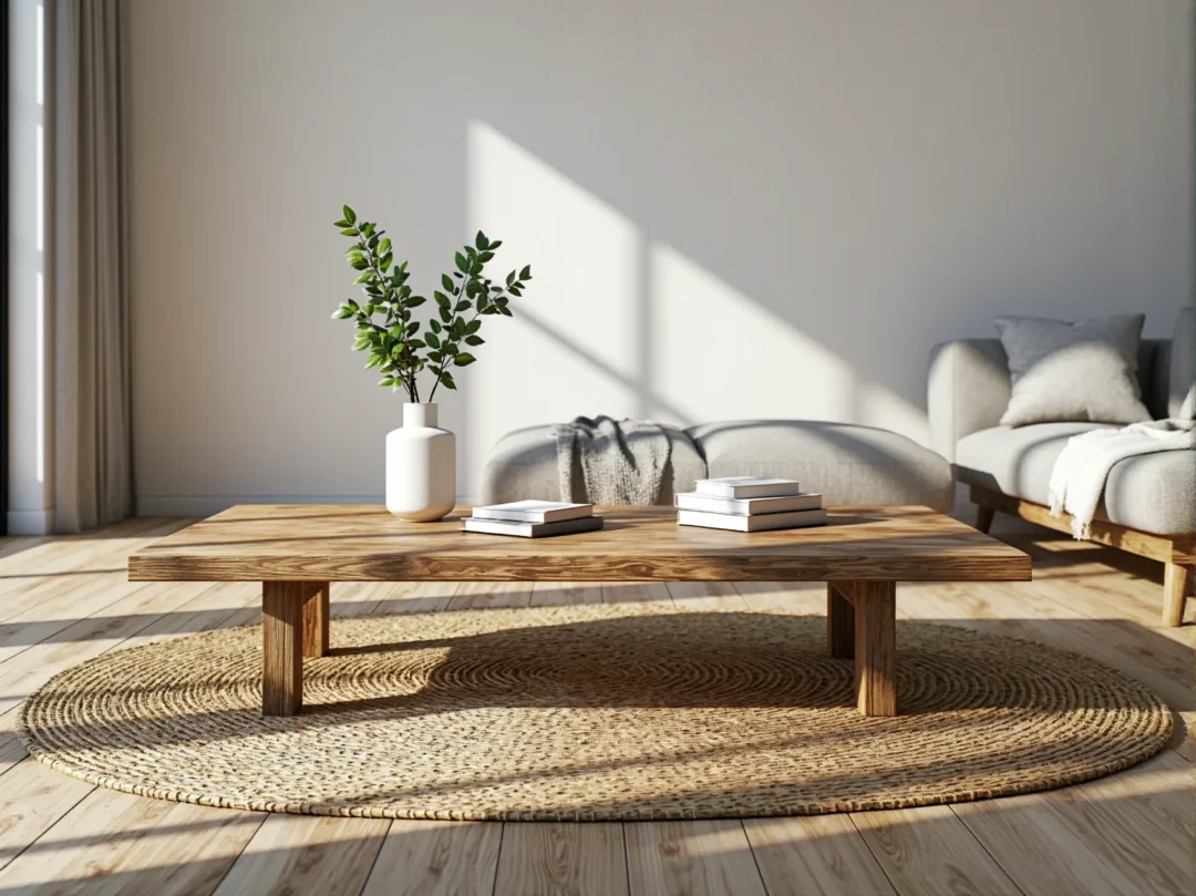 Niska ława drewniana dąb naturalny w stylu minimalistycznym