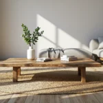 Niska ława drewniana dąb naturalny w stylu minimalistycznym