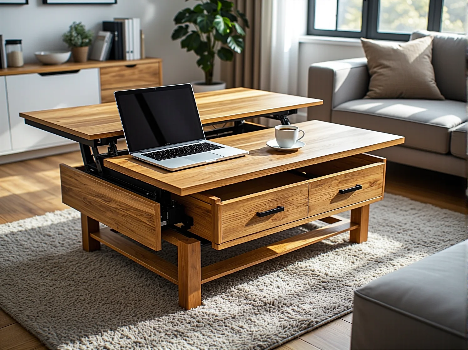 Otwierana pufa ze schowkiem jako praktyczny mebel 2w1 do małego salonu