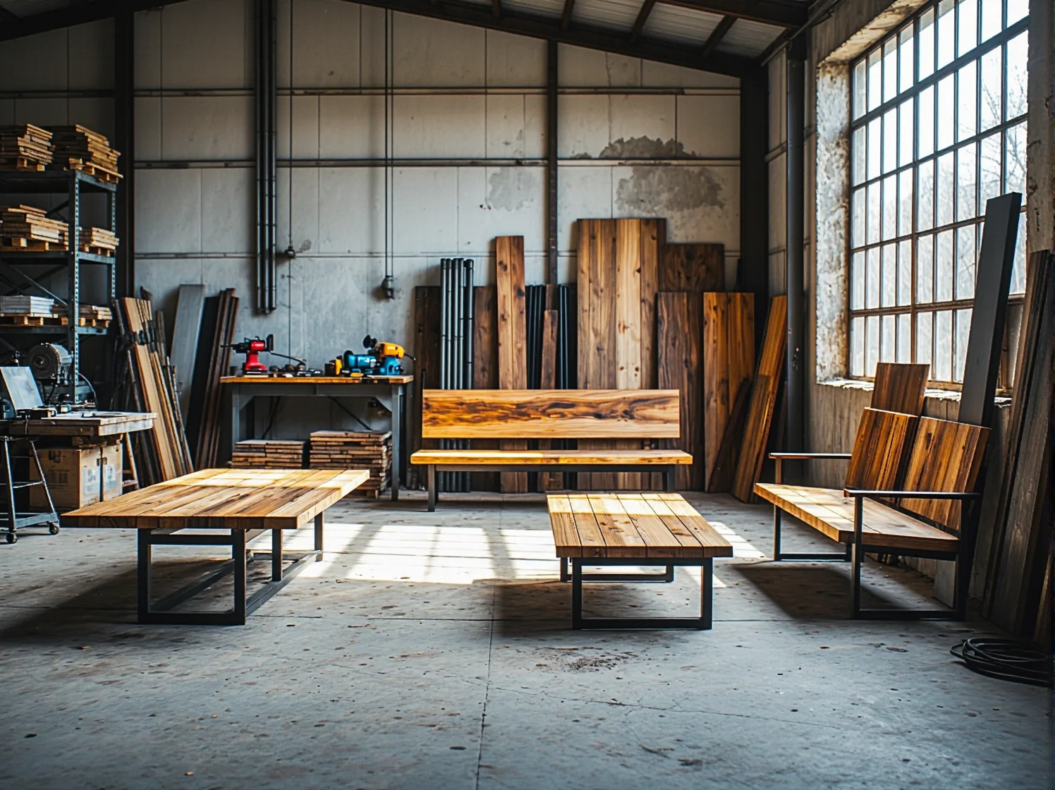 Proces spawania metalowego stelaża pod stół w stylu industrialnym