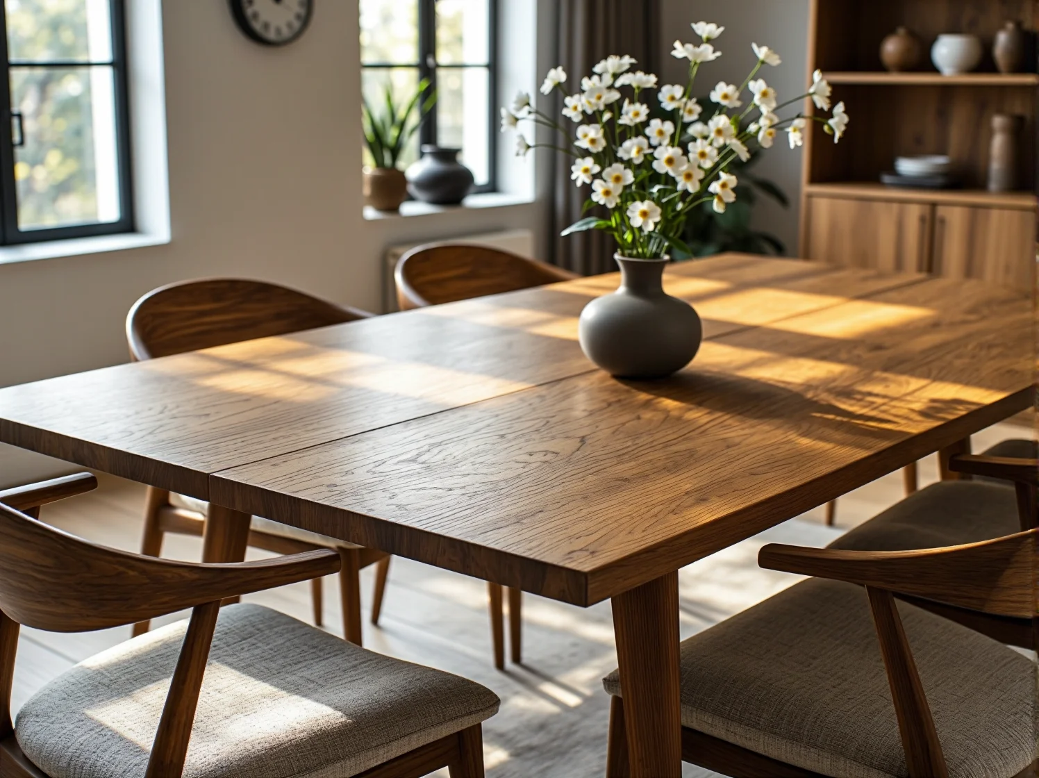 Elegancki stół ze spieku kwarcowego – trwały materiał i luksusowy wygląd w jadalni.