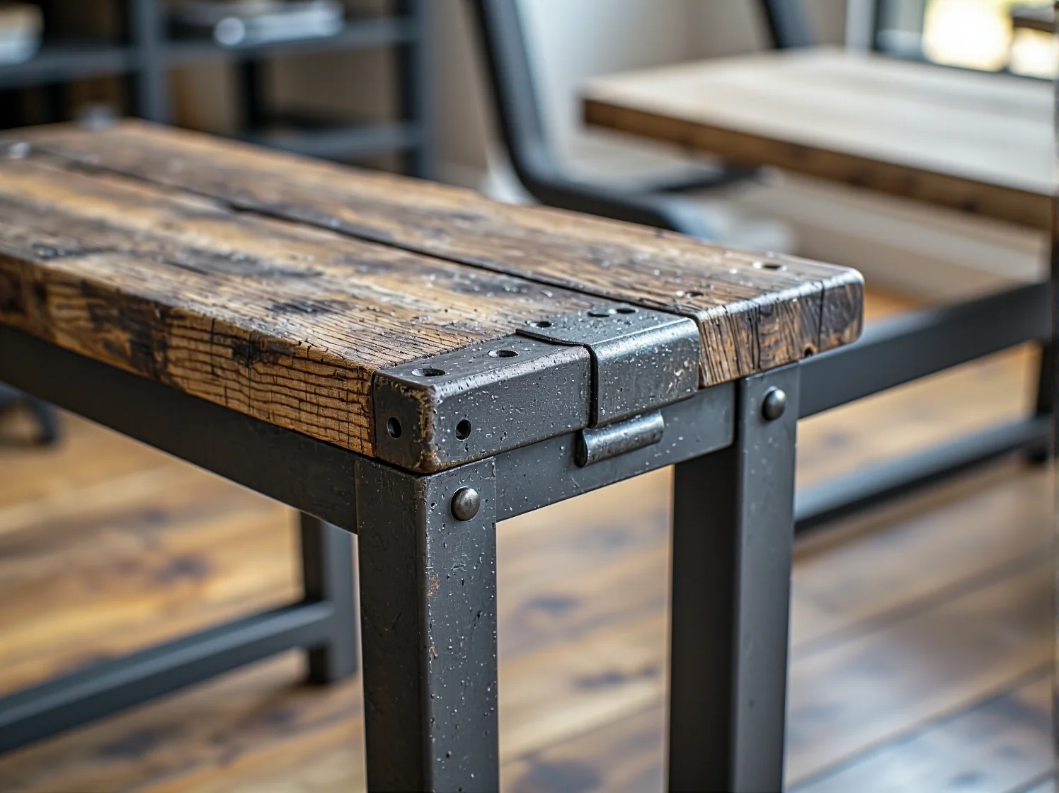 Gotowy stół loftowy z metalowymi nogami w nowoczesnym wnętrzu