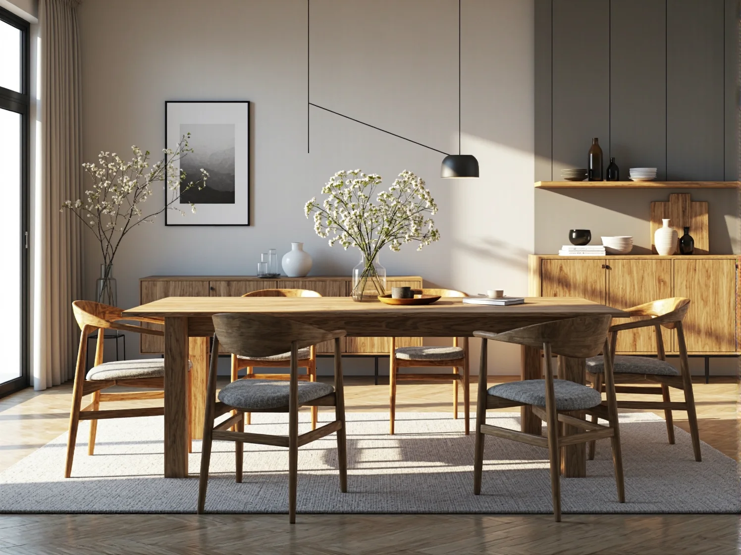 Detale wykończenia stołu skandynawskiego z litego drewna ukazujące naturalne piękno materiału.