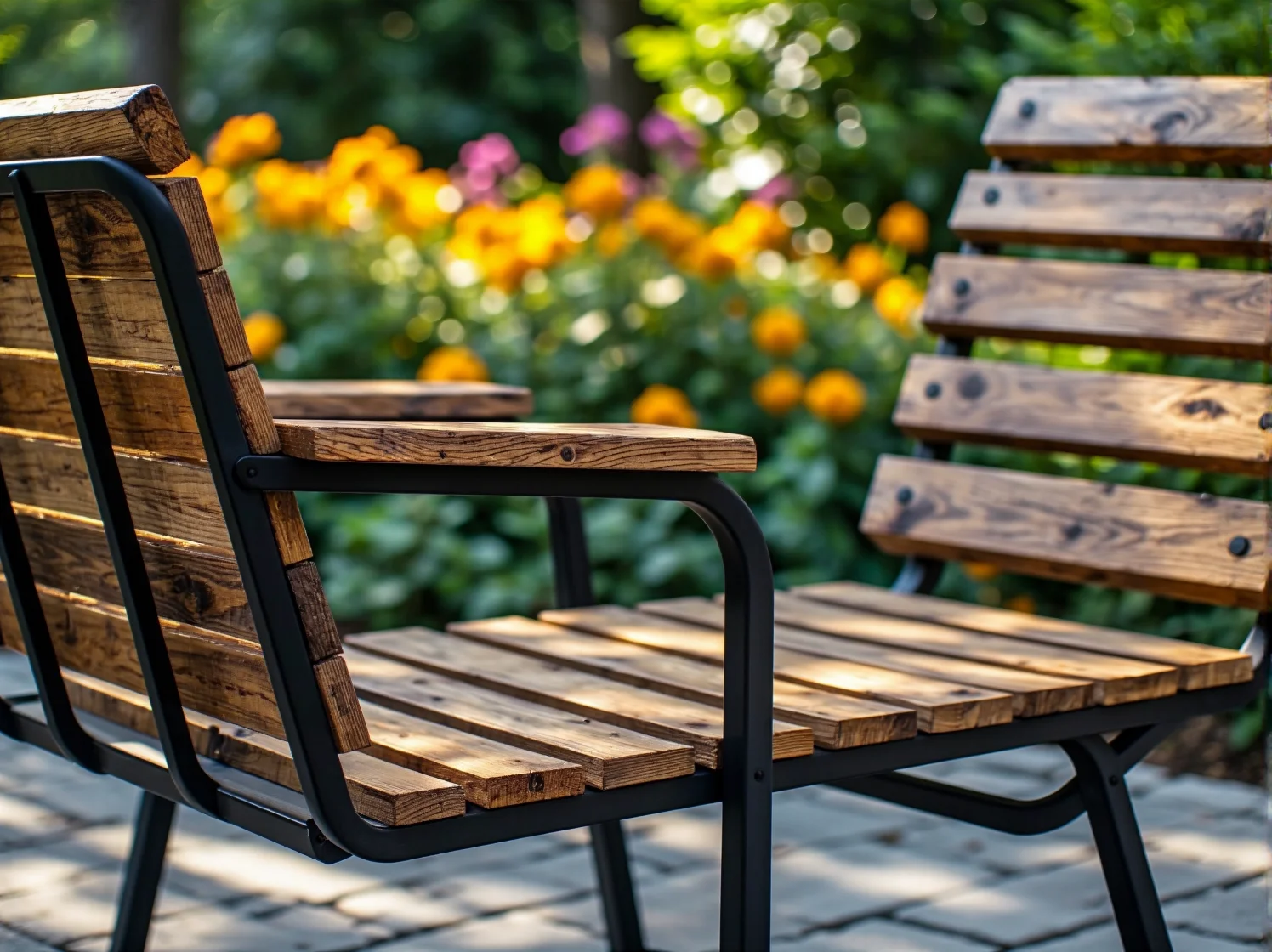 Wytrzymałe i odporne na warunki pogodowe krzesła ogrodowe wykonane w sposób zrównoważony.