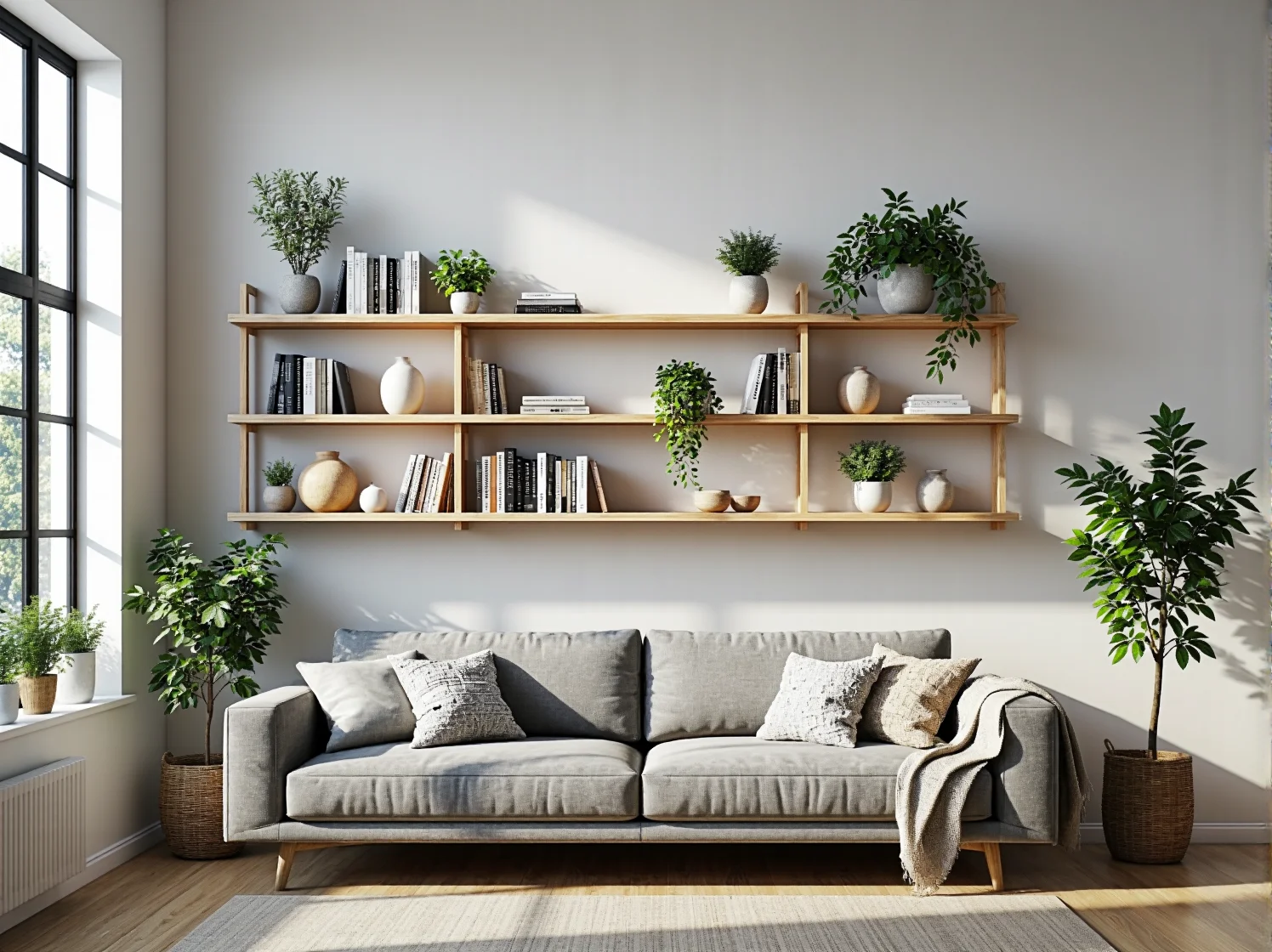 Drewniane półki wiszące dąb naturalny z trzema poziomami